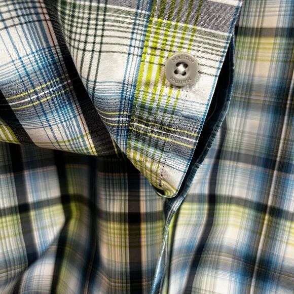 Marmot For Life Mens Gorpcore Button Up Short Sleeve Size L Blue Green Plaid - Picture 5 of 14